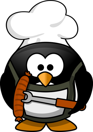 Pingüino con el equipo de la barbacoa