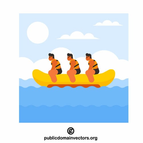 אנשים רוכבים על סירת בננה