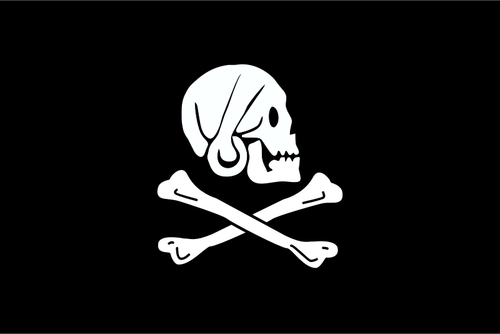 Illustration vectorielle de drapeau pirate avec le crâne à la recherche sur le côté