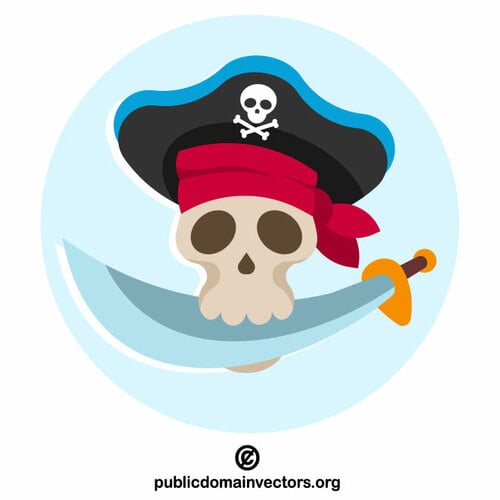 Pirate skull biting a sword