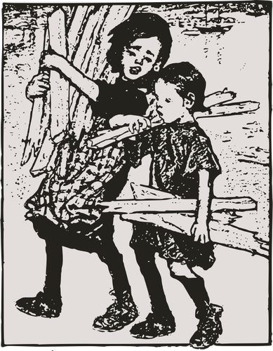 貧しい子供たちの木材を運ぶベクトル画像