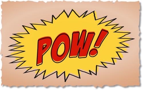 Vintage comic POW sound effect on brown background