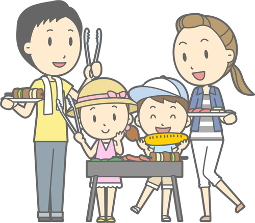 Family barbecue cartoon style