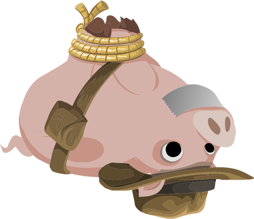 Vector illustration of pig upside down