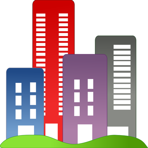 Grafika wektorowa kolorowych budynków, nieruchomości