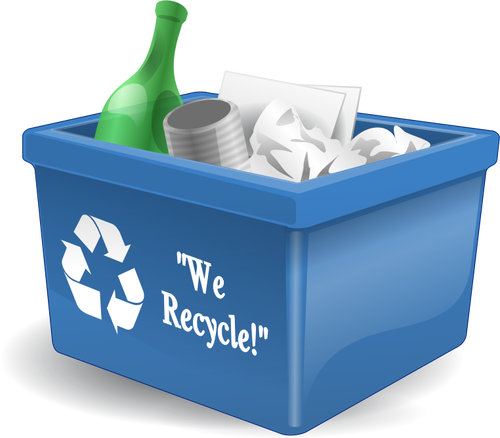 Niebieski recyklingu bin pełne odpadów wektor clipart