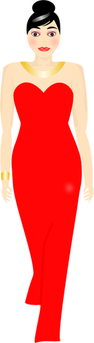 Ilustración vectorial de dama vestido largo rojo