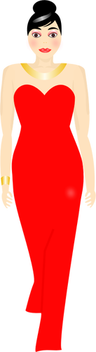 Ilustração em vetor de senhora de vestido vermelho longo