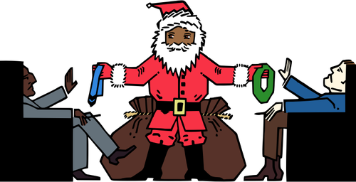 Vector graphics of men in blue not accepting presents