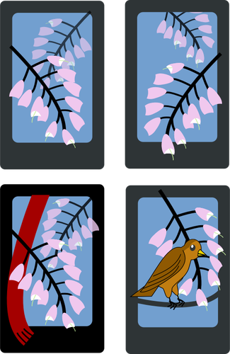 Vector illustration of spring scenery on four cards