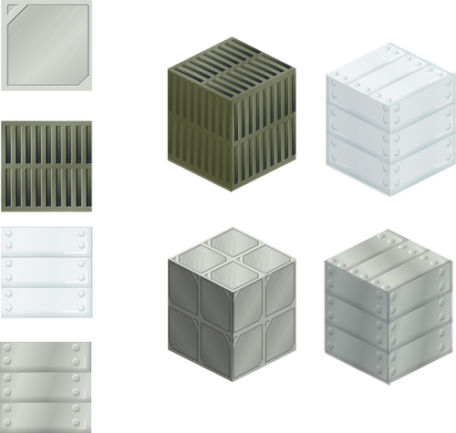 Illustrazione vettoriale di set di piastrelle metalliche e scatole