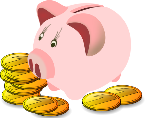بنك الخنزير مع القطع النقدية حوله الرسومات المتجهة