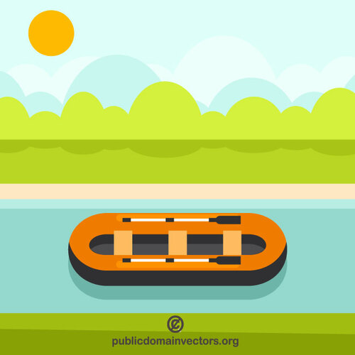 Barco inflável na superfície do rio