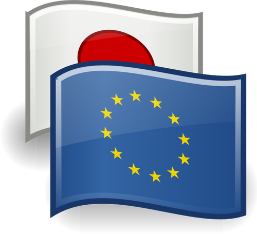 Dibujo de banderas de la Unión Europea y Japón