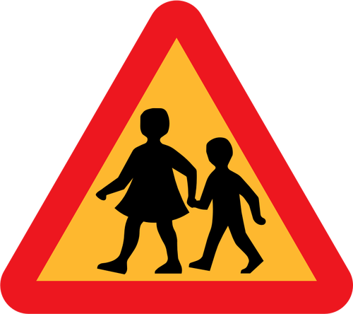 Niños cruzando la carretera signo vector dibujo