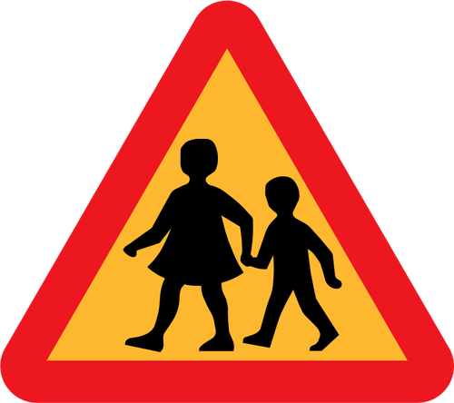 Children crossing road sign vector drawing