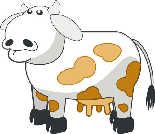 Vector drawing of gray cartoon cow with brown spots