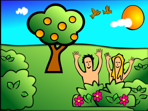 アダム & イブの庭風景ベクトル イラスト