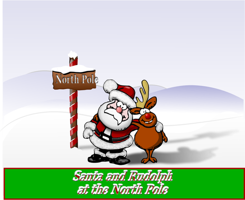 Santa and Rudolph at the North Pole vector illustration