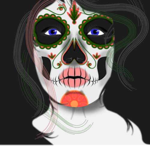 Vector drawing of woman with face painted mask