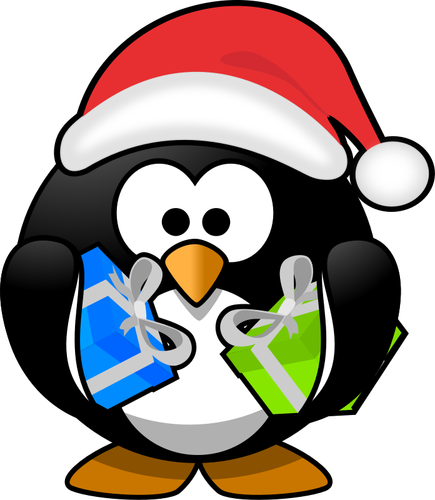 Vector clip art of little penguin with red Christmas hat