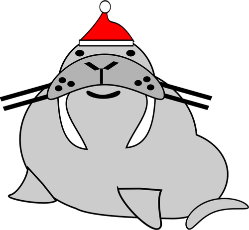 Image clipart vectoriel du morse avec Bonnet de Noel