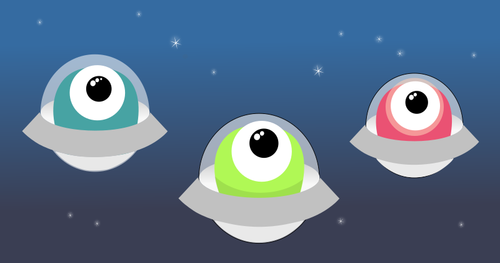 Clip art of eye aliens flying in space