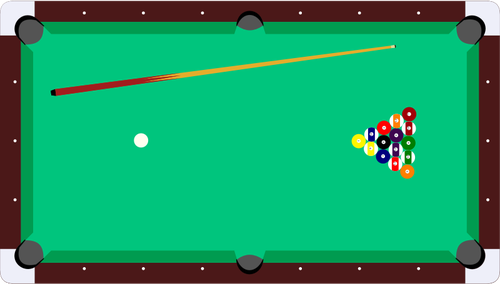 Vector clip art of pool table with cue and balls top view