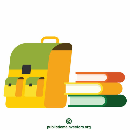 School backpack and books