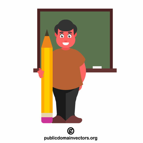 Schoolboy with a huge pencil
