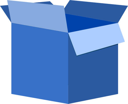 Ilustración de vector de caja de cartón azul abierto