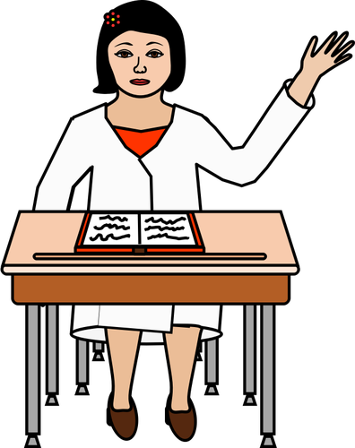 Female student raising her hand vector drawing