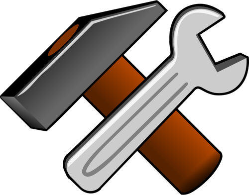 Vector clip art of thick hammer and wrench icon