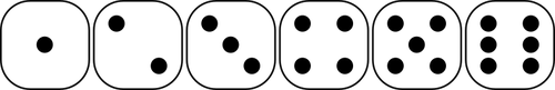 Vector drawing of six-sided dice faces from 1 to 6