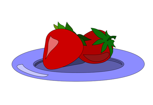 ड्राइंग सदिश एक प्लेट पर स्ट्रॉबेरीज