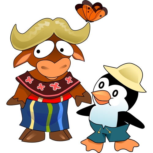 Cartoon gnu and tux