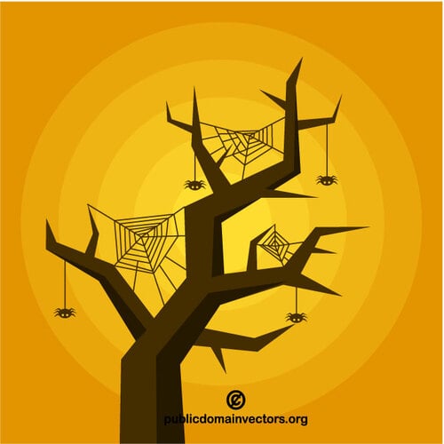 شجرة مع شبكات العنكبوت