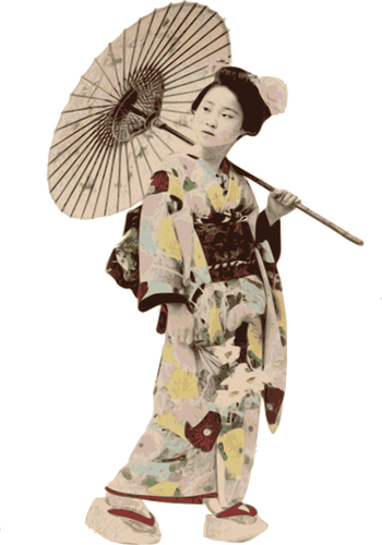Pani w kimono pod słońce parasol wektorowa