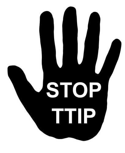 Vector image of human hand with text "stop TTIP"