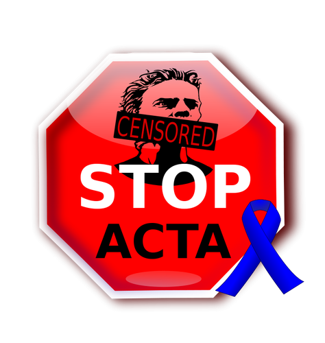 Stop ACTA sign with blue ribbon vector image