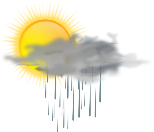 Vector illustration of weather forecast color symbol for sunny with rain