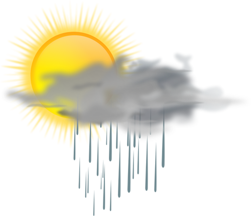 Vector Illustrasjon av værmeldingen farge symbolet for solfylte med regn