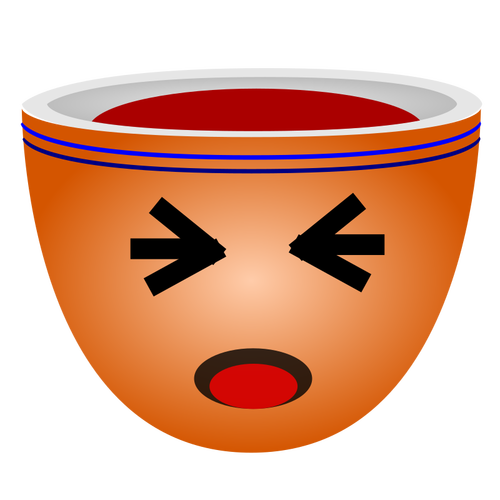 Illustration of orange cup of coffee with eyes tight closed