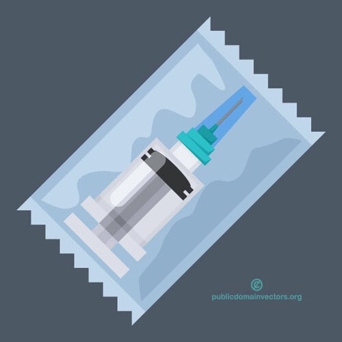 Syringe in plastic zak