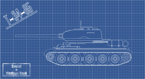 Desenho vetorial técnico do tanque T-34-85