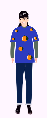 ناقلات التوضيح من فتاة العصرية في قميص أزرق مع نمط البرتقال