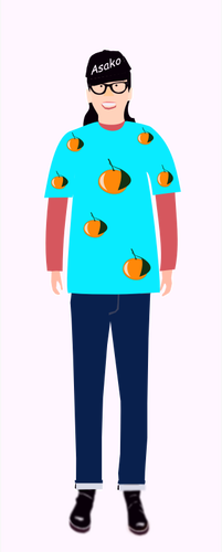 Vektorové grafiky módní dívka v světle modré tričko s oranžový vzor