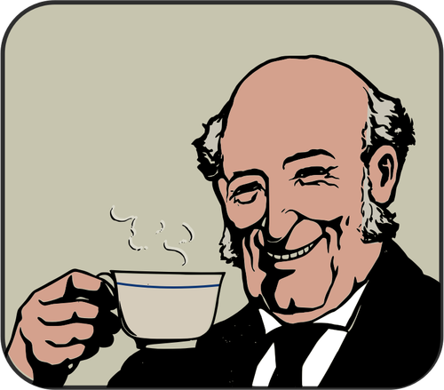 Bald man drinks steaming tea color vector image