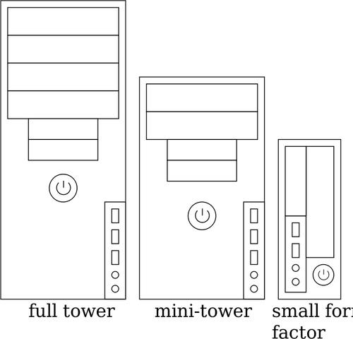 コンピューターのケースの 3 つのタイプのベクトル図面