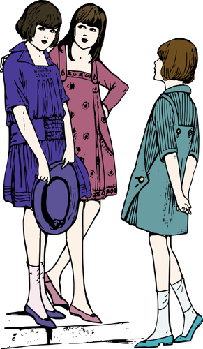 Vector image of three young ladies chatting on pavement